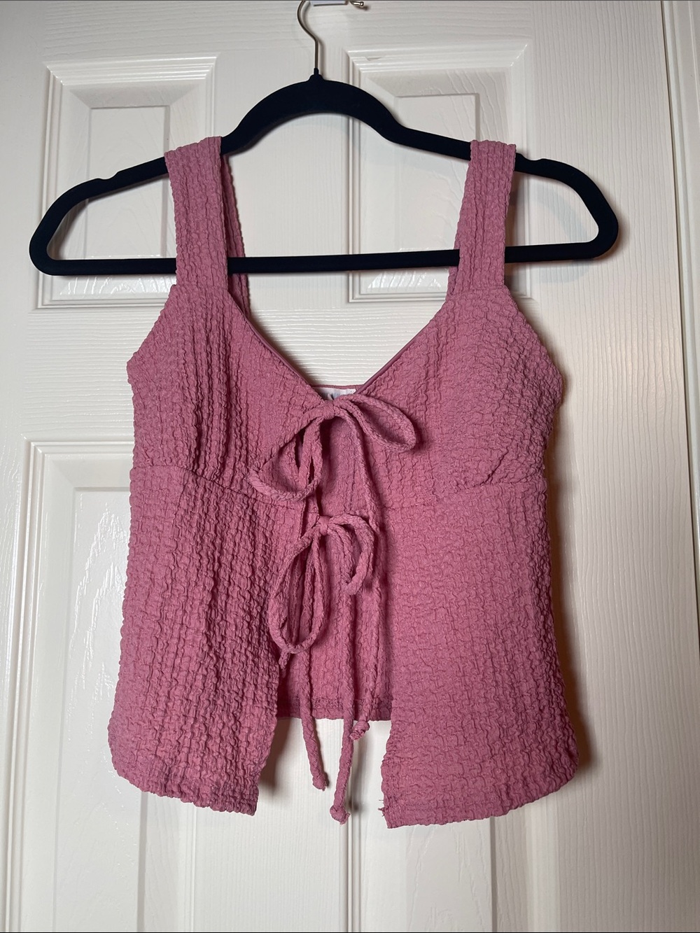 See You Monday Pink Textured Tie-Front Camisole